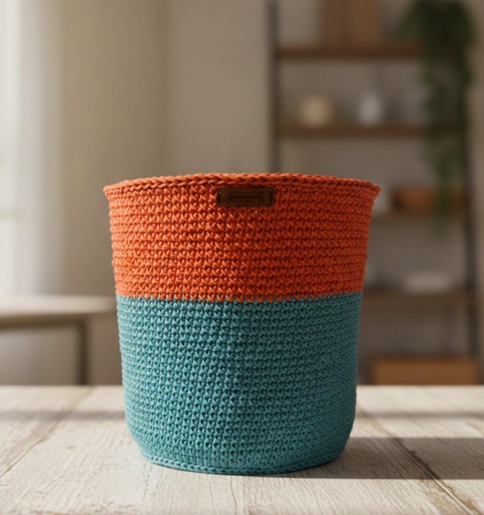 Turuncu-Mavi Saksı Sepet