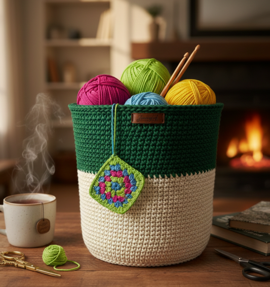 Yeşil-Beyaz Saksı Sepet